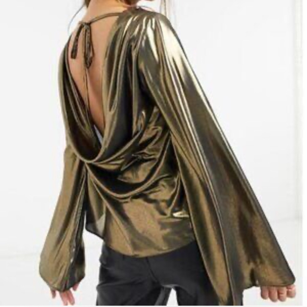 Metallic Gold Open Back Blouse